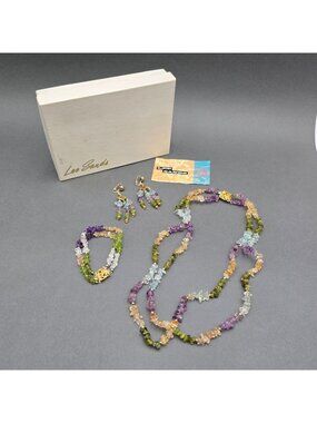 Vintage Lee Sands Rainbow Gemstone Parure Set of 3 Necklace Bracelet Earrings